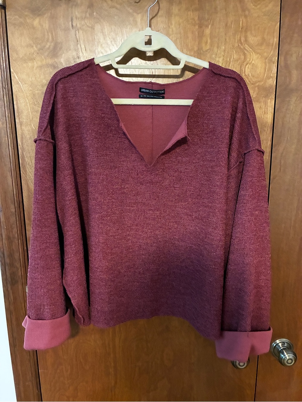Urban Outfitters Burgundy V-Neck Knit Sweater